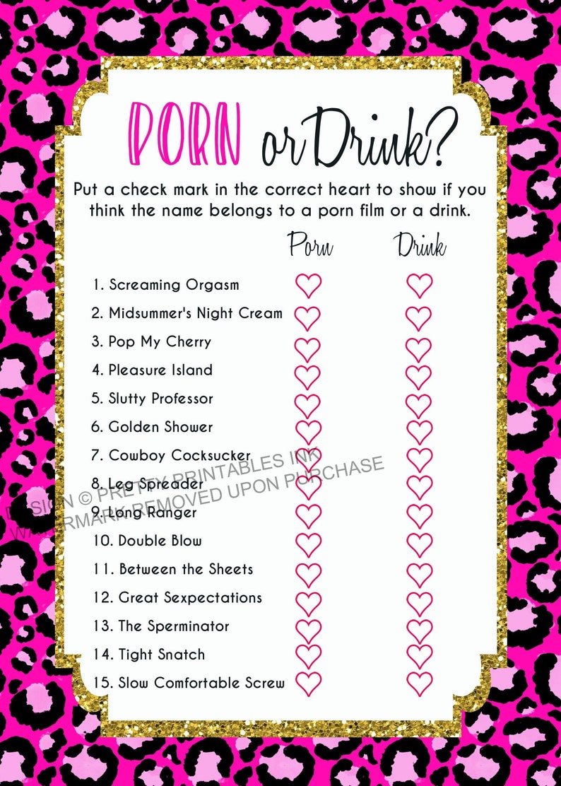 printable porn or drink bachelorette party game