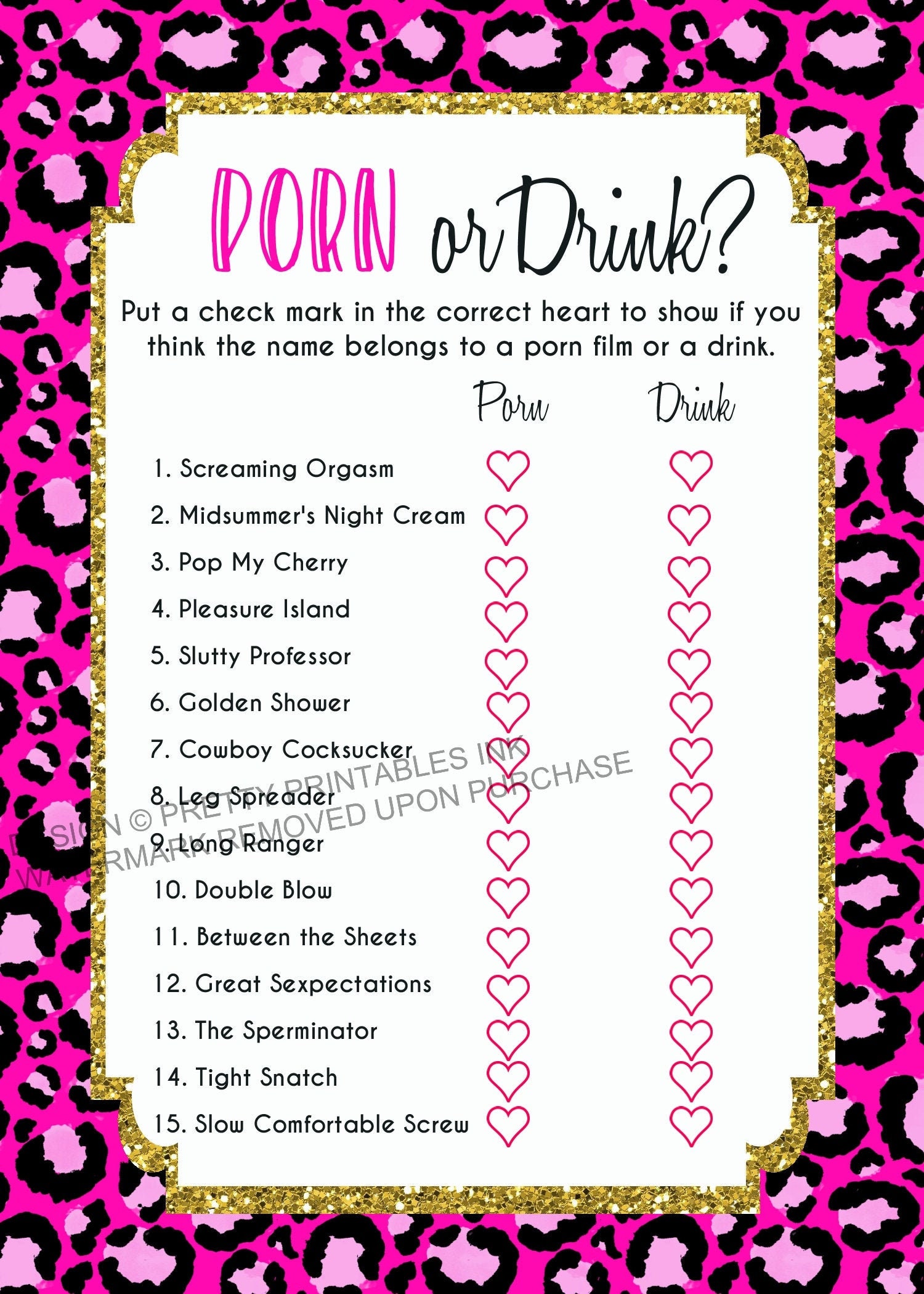 printable porn or drink bachelorette party game bachelorette etsy