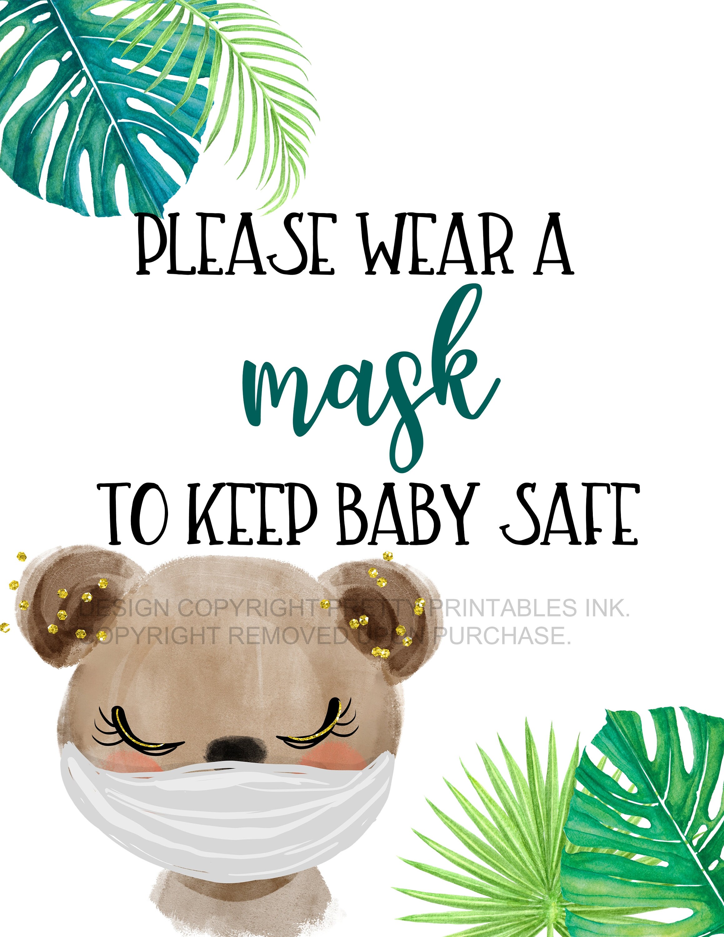 Baby Mask Sign Printable Wear a Mask Baby Shower Sign Etsy