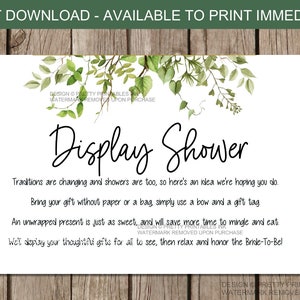 Display shower insert printable, greenery display shower card, bridal shower display insert