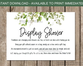 Display shower insert printable, greenery display shower card, bridal shower display insert