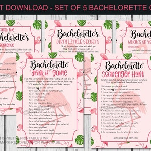 Instant download flamingo bachelorette games, bachelorette game bundle, beach bachelorette games image 1