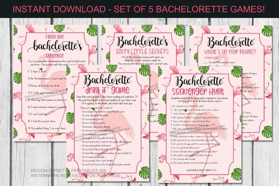 Instant download flamingo bachelorette games, bachelorette game bundle, beach bachelorette games Il_570xn