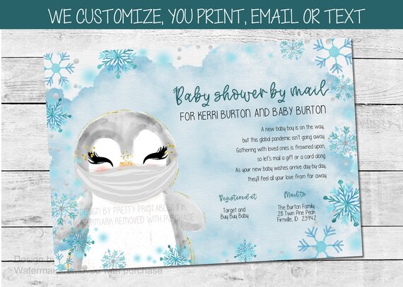 Baby Shower By Mail Invitation Printable | Penguin Baby Shower by Mail Invite | Winter Baby Shower by Mail | Long Distance Shower Invite Il_570xn