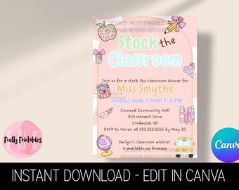 Groovy Stock the Classroom-uitnodigingssjabloon - roze pastel | Bewerkbaar in canvas