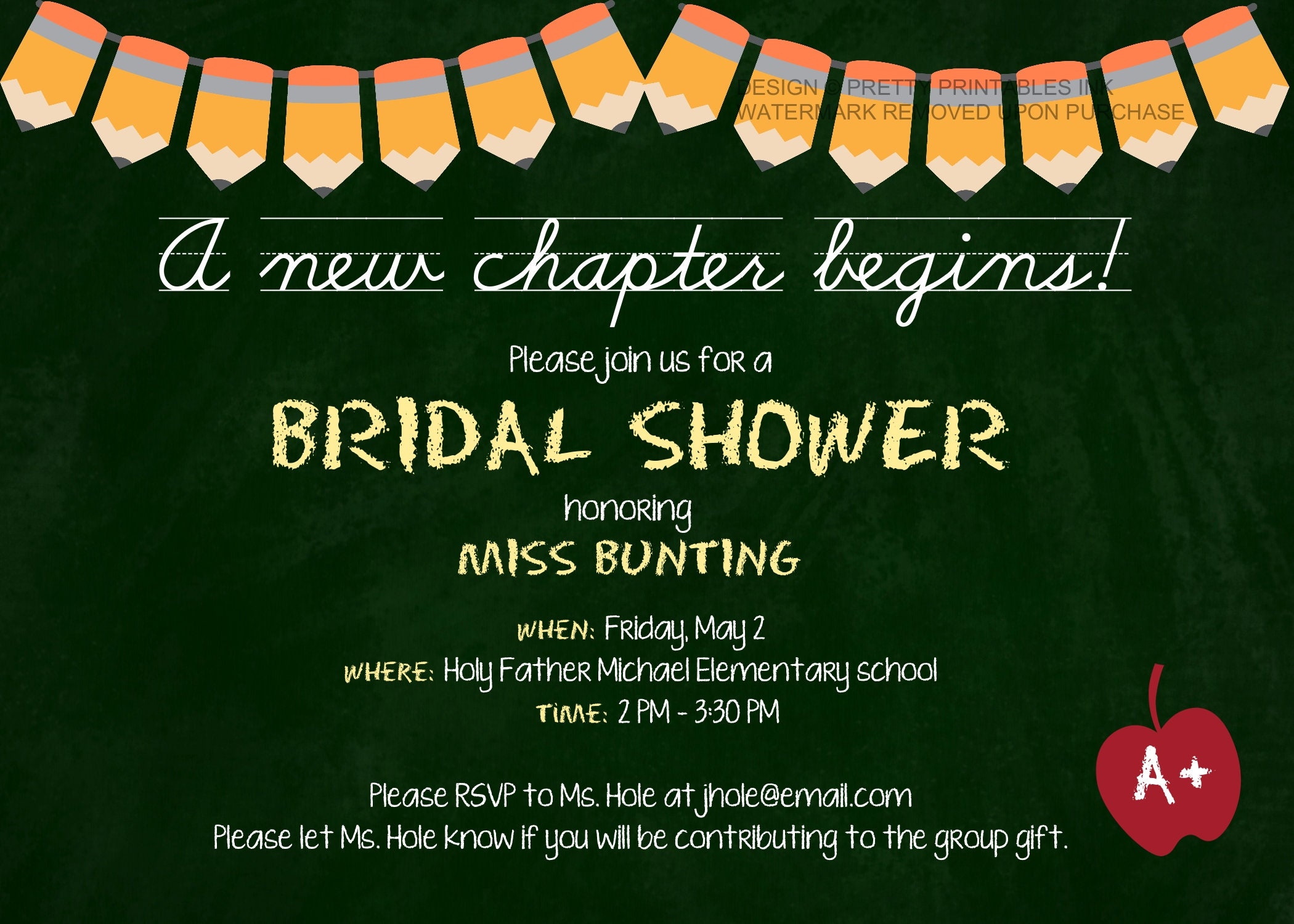 Teacher bridal shower invitation classroom bridal shower Etsy