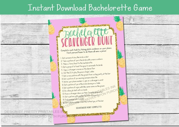 Bachelorette scavenger hunt game, printable bachelorette game, pineapple bachelorette game, beach bachelorette game, hen party game Il_570xn