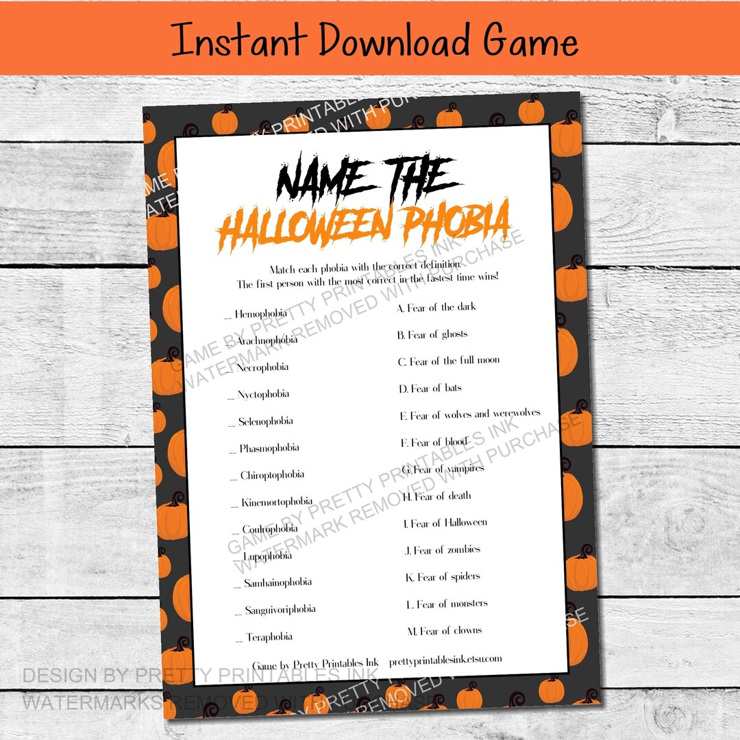 Adult Halloween Game Name That Phobia, Halloween Trivia, Printable ...