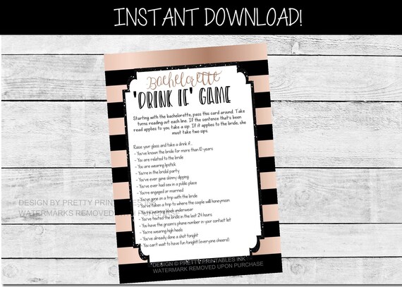 Printable bachelorette game | bachelorette drinking game | bachelorette party game | drink if game | rose gold bachelorette | virtual bach Il_570xn