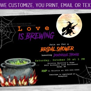 Halloween Bridal Shower Invitation, Love is Brewing Halloween Shower Invite, Witch Bridal Shower Invite, Spooky Bridal Shower Invitation