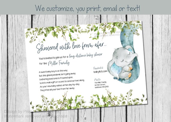 Boy Baby Shower By Mail Invitation | Elephant Baby Shower by Mail Invite | Mailbox Baby Shower Invite | Boy Long Distance Shower Invite Il_570xn