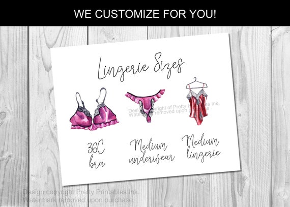 Lingerie Size Card Printable | Lingerie Size Insert | Lingerie Shower Size Card | Lingerie Insert | Bra Panty Size | Lingerie Insert Card Il_570xn