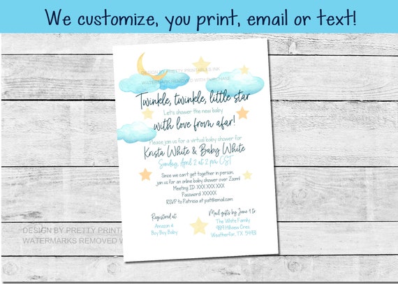 Twinkle Twinkle Baby Shower Invitation Printable | Virtual Baby Shower Invitation | Twinkle Little Star Shower Invite | Baby Shower Invite Il_570xn