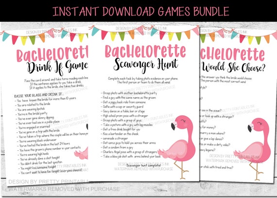 Flamingo Bachelorette Party Games, Beach Bachelorette Games, Bachelorette  Drink If Game, Bachelorette Scavenger Hunt, Fun Bachelorette Games by  Pretty Printables Ink