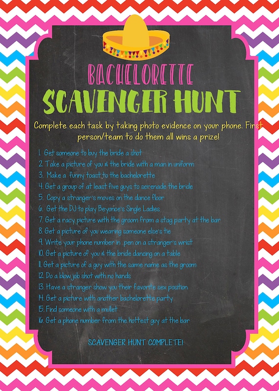 Printable bachelorette scavenger hunt game, bachelorette game, fiesta bachelorette game