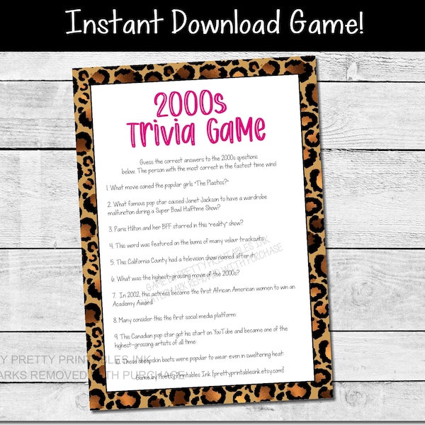 2000s Trivia Game Printable | Adult Birthday Party Game | Girls Night Game | 21st Birthday Game | Y2K Party Game | 2000s Party Game