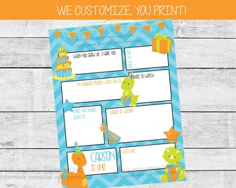 Dinosaur 1st Birthday Time Capsule Printable: Customized Keepsake (PDF)