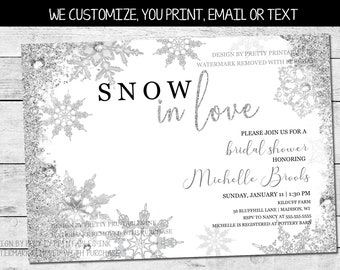 Snow in Love Invitation, Winter Bridal Shower Invitation Printable, Snowflake Bridal Shower Invite, Winter Wonderland Bridal Shower Invite