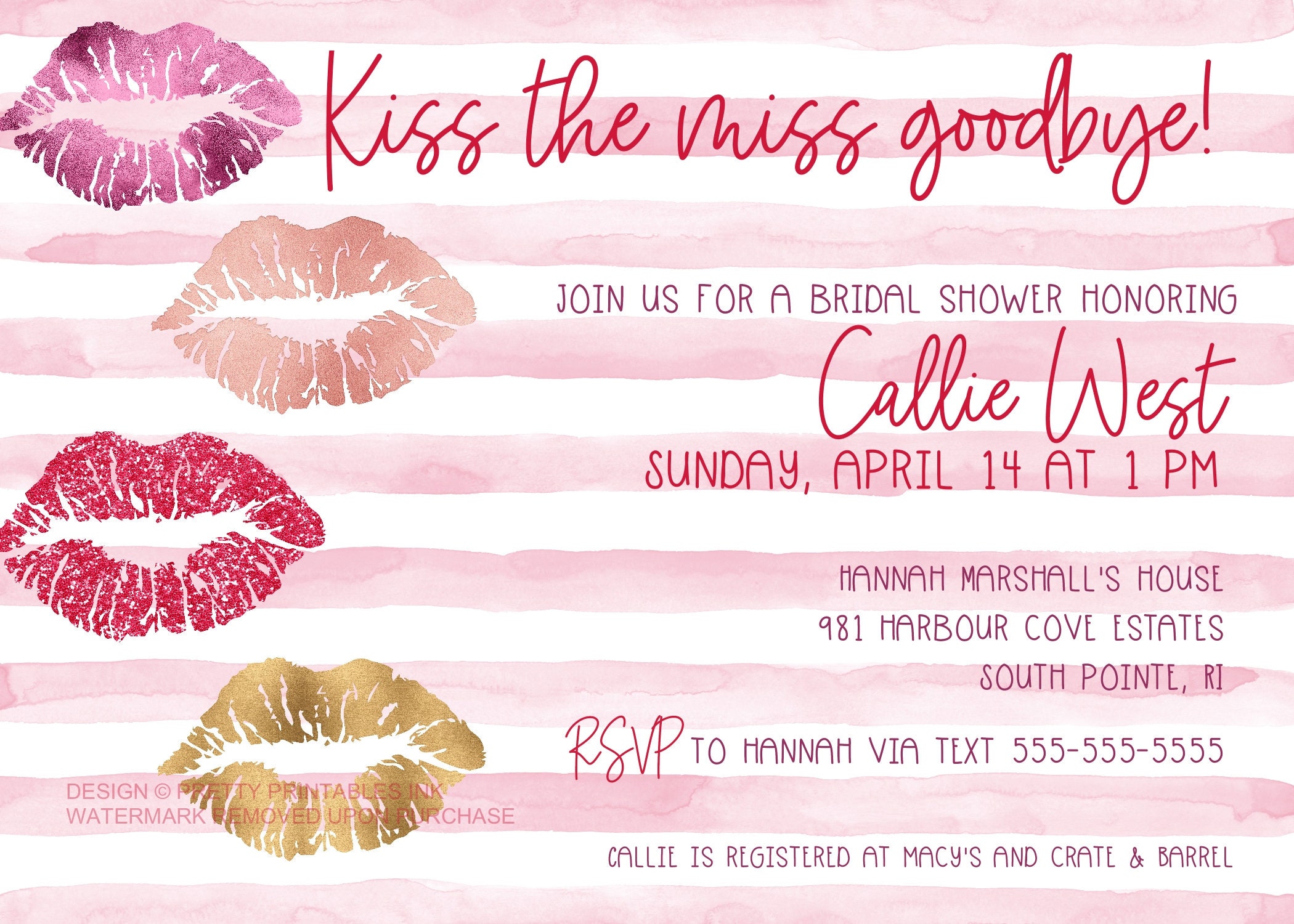 Kiss the miss goodbye bridal shower invitation printable | Etsy