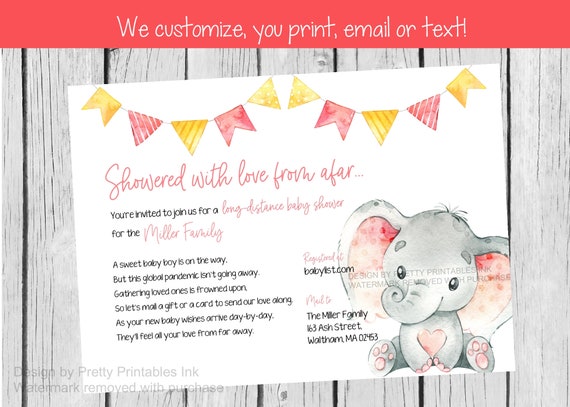 Girl Baby Shower By Mail Invitation Printable | Elephant Baby Shower by Mail Invite | Long Distance Shower Invite | Girl Baby Shower Invite Il_570xn