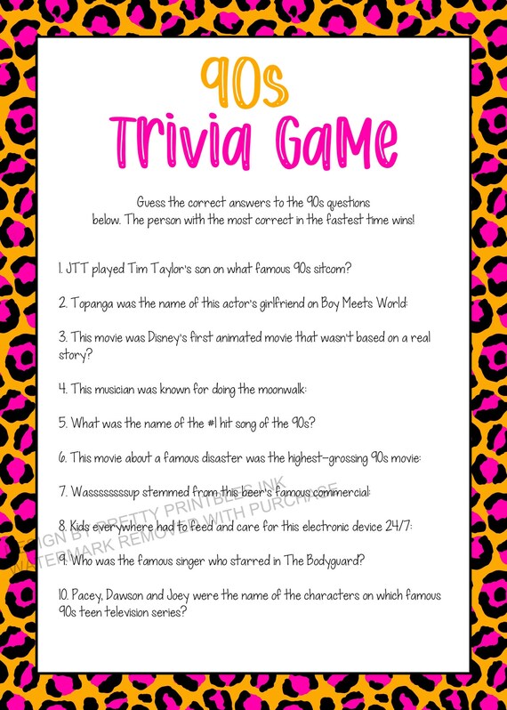 90s Trivia Game Printable | Girls Night in Game | 90s Party Game | Virtual Games Night Game | Virtual Party Game | Neon 90s Trivia Game Il_570xn