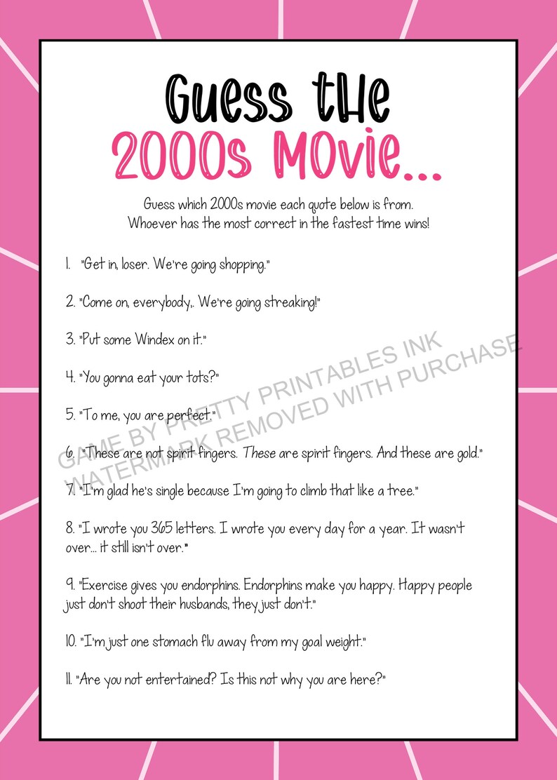2000s Party Games Printable Y2K Party Games 00's Party Etsy