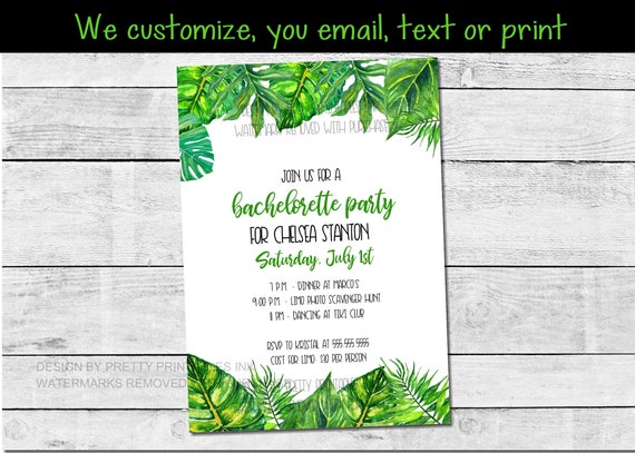Tropical Bachelorette Party Invitation Printable, Beach Bachelorette Weekend Invitation, Tropical Bachelorette Invite, Palm Leaf Invitation Il_570xn
