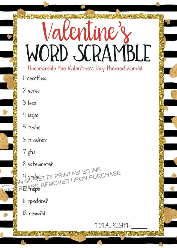 Printable Valentine's Day game, Valentines Game, Valentines Word Scramble Game, Galentine's Game Printable. Unscramble the Word Game Il_570xn