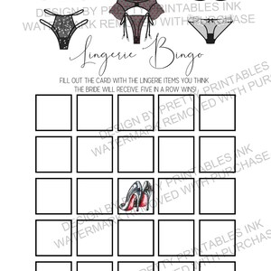 Lingerie Bingo Game Printable Lingerie Shower Game Lingerie Party Game Lingerie Bridal Shower Game Lingerie Bachelorette Game image 2