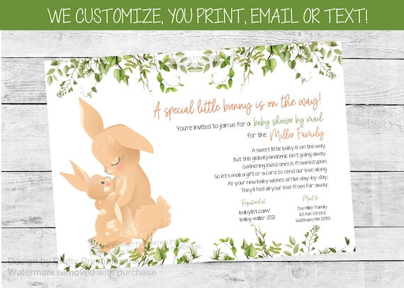 Shower by Mail Invitation | Mail Baby Shower Invite | Distance Baby Shower Invite | Bunny Baby Shower Invite | Quarantine Shower Invite Il_570xn