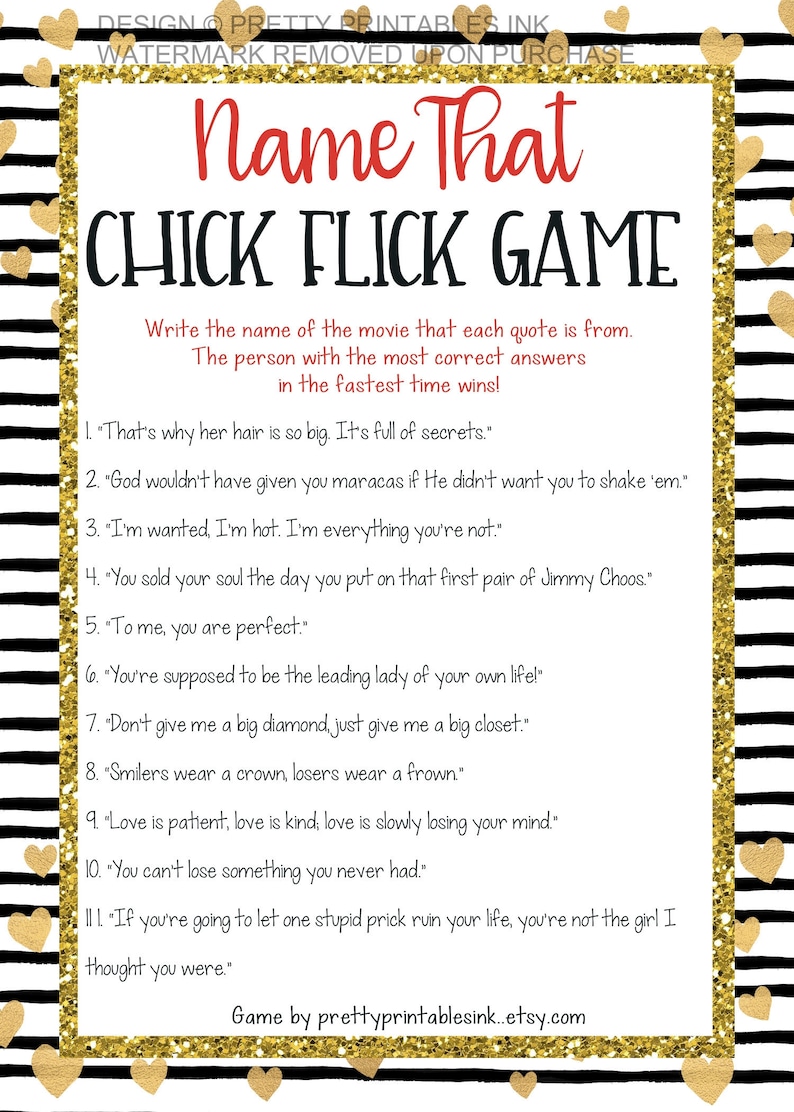Girls Night Game Instant Download, Name That Chick Flick Game, Girls Night In Game, Movie Game image 1