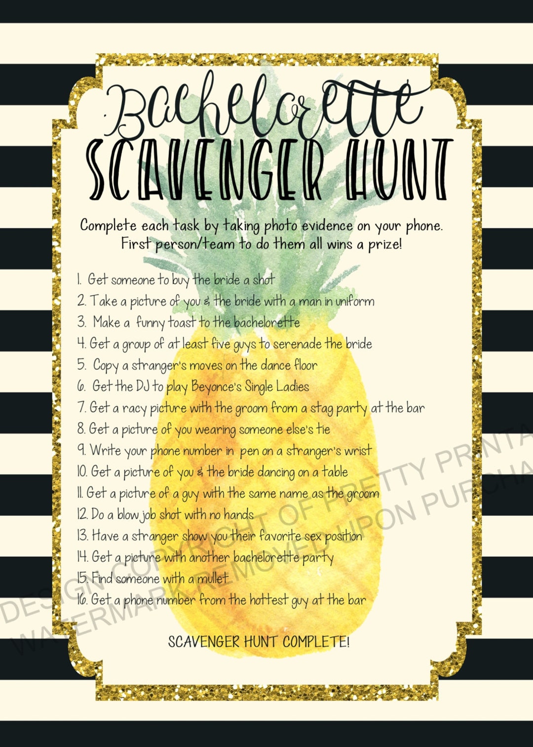 Bachelorette Scavenger Hunt Game / Printable Bachelorette - Etsy