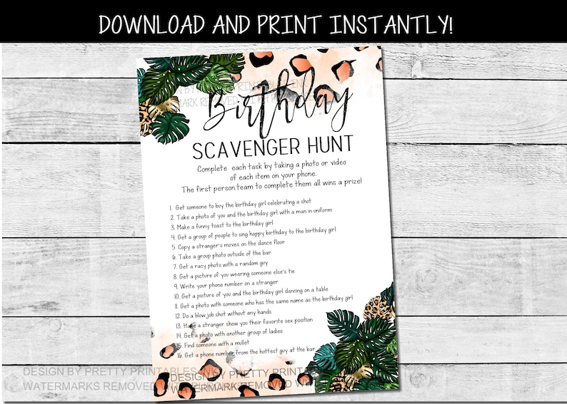 Printable Adult Scavenger Hunt Game Adult Birthday Scavenger - Etsy