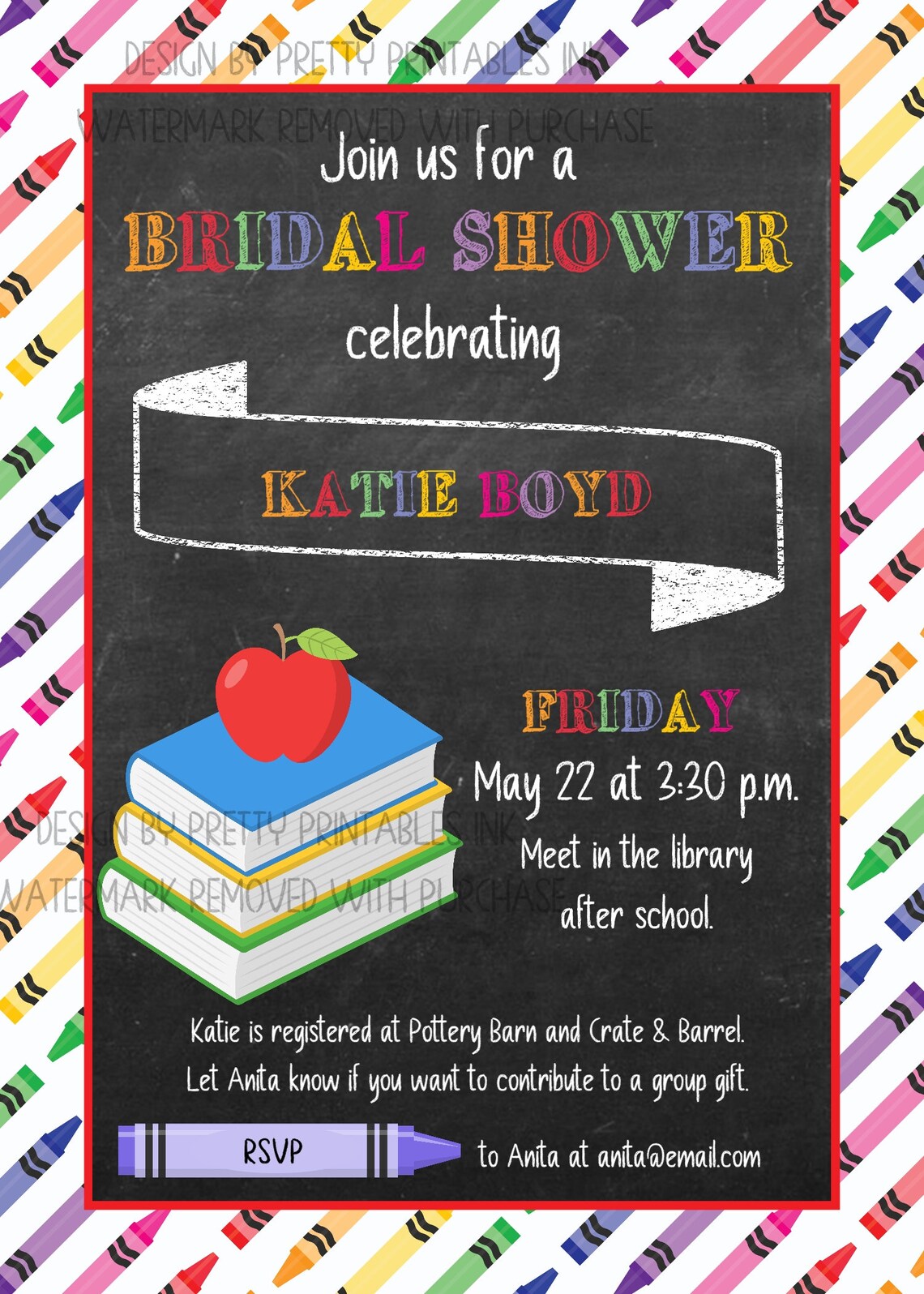 Printable Teacher Bridal Shower Invitation Classroom Shower Etsy Hong