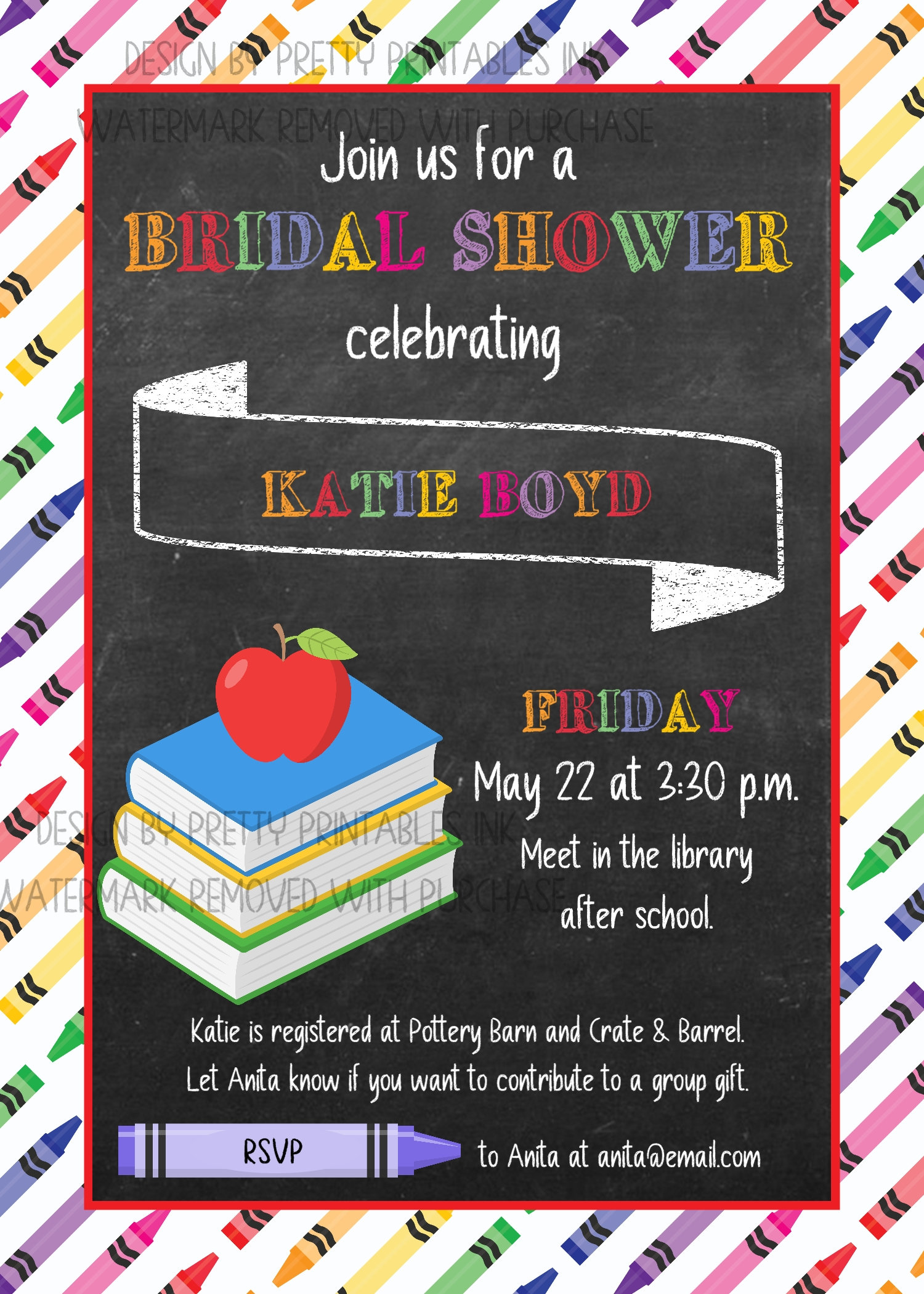 Printable teacher bridal shower invitation classroom shower Etsy