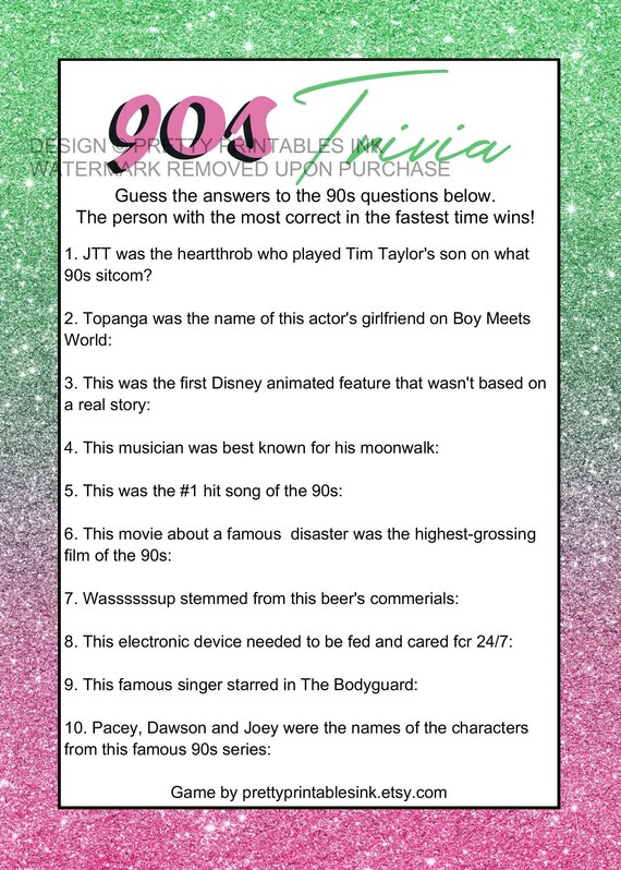90s Trivia Game Printable Virtual Girls Night Game Girls Night In 90s Trivia Game Printable Virtual Girls Night Game Girls Night In