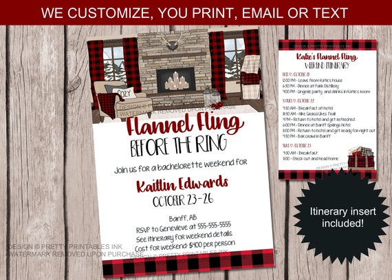 Printable flannel bachelorette invitation, flannel fling invite, cabin bachelorette invite, mountain bachelorette weekend invite, fall bach Il_570xn