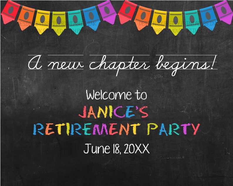 Printable teacher retirement sign, teacher retirement party welcome sign, customized teacher retirement party sign, crayon sign printable image 2