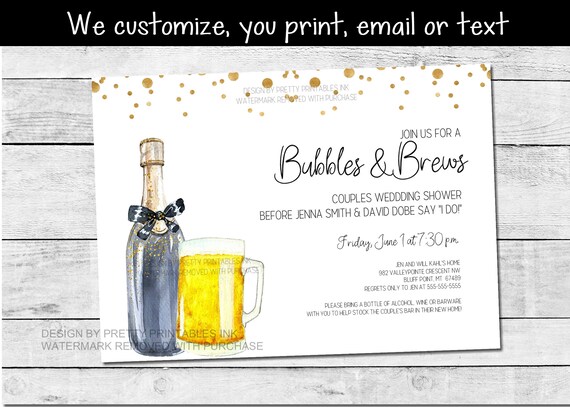 Bubbles and Brews Couples Shower Invitation Printable, Cheers and Beers Couples Shower Invitation, Stock the Bar Couples Shower Invitation Il_570xn