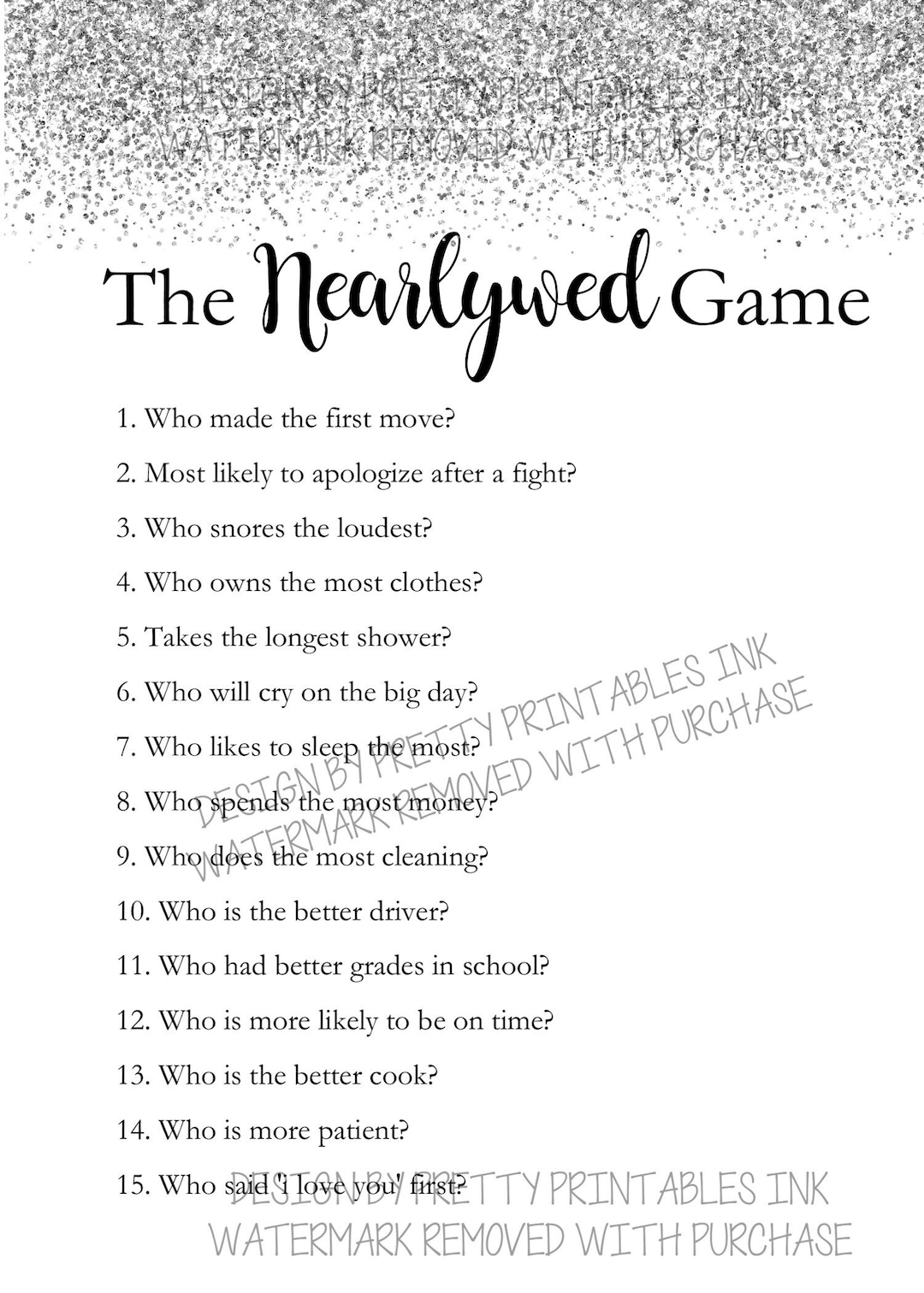 Engagement Party Game, the Nearlywed Game, Bride or Groom Game, Couples ...