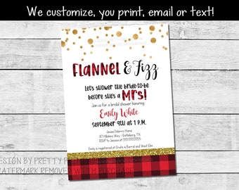 Flannel and Fizz Bridal Shower Invitation, Flannel Bridal Shower Invitation, Fall Bridal Shower Invite, Winter Bridal Shower Invite