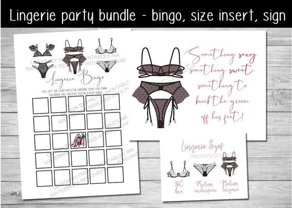 Lingerie shower bundle - lingerie insert card, lingerie bingo game and something sexy, something sweet sign for lingerie party decor Il_570xn