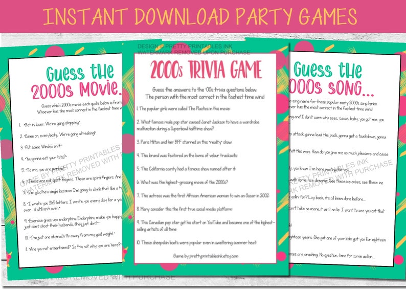 2000s Party Games Printable 00's Party Game Bundle Y2K Party Games Adult Birthday Party Game 21st Birthday Game Girls Night Games image 1