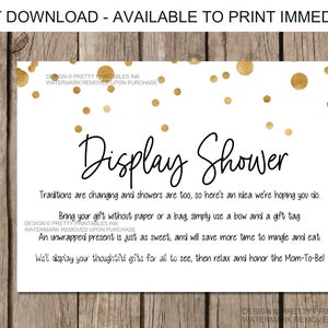 Display baby shower insert, display shower card, baby shower display poem, no gift wrap please, insert for a display shower