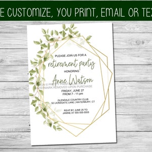 Retirement Party Invitation Personalized Retirement Invitation Virtual Retirement Party Invitation Greenery Retirement Invitation image 1