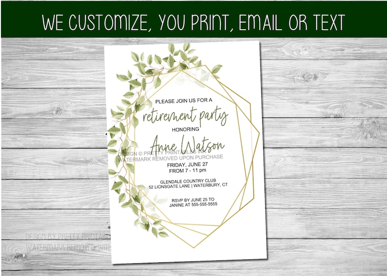 Retirement Party Invitation Personalized Retirement Invitation Virtual Retirement Party Invitation Greenery Retirement Invitation image 1
