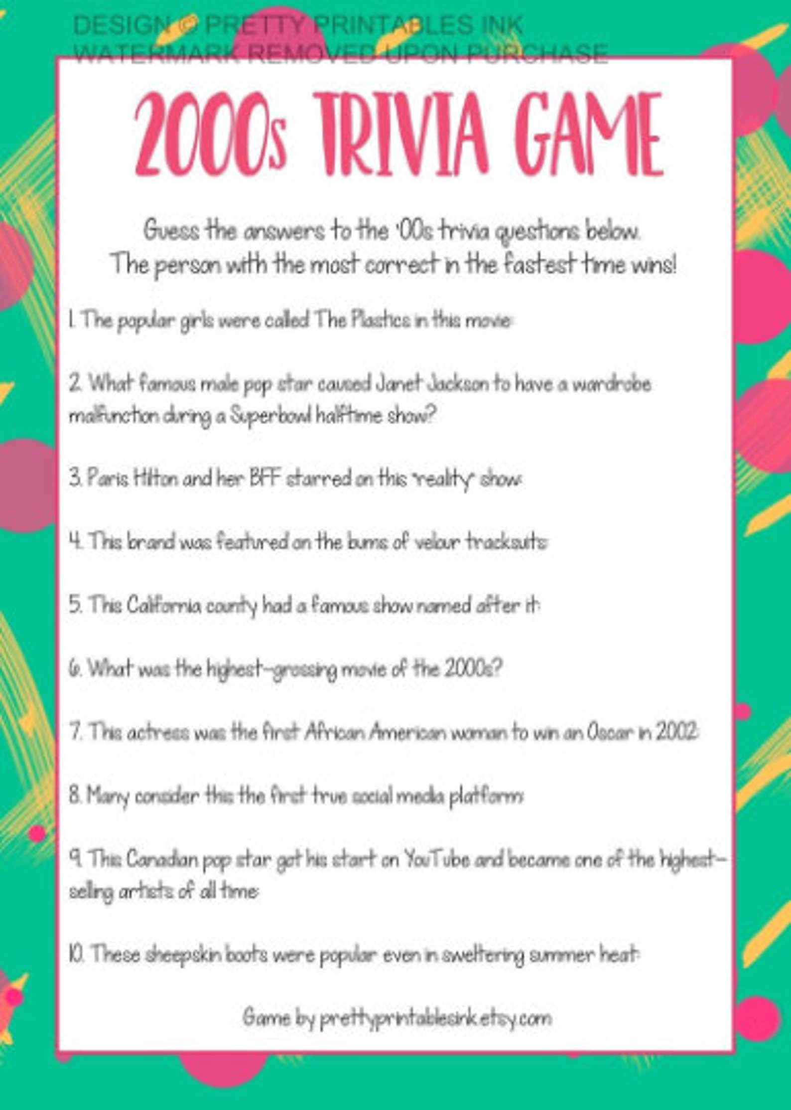 2000s party games printable 00 s party game bundle y2k etsy