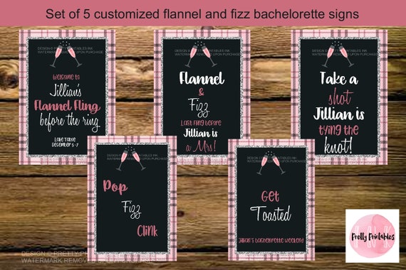 Pink flannel and fizz bachelorette signs (set of 5), printable flannel bachelorette signs Il_570xn