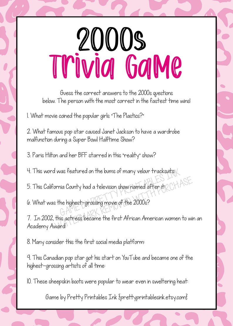2000s Party Games Printable Y2K Party Games 00's Party Etsy