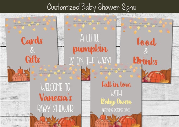 Fall baby shower signs, fall baby shower decorations, baby shower welcome signs, pumpkin baby shower signs, gender neutral shower signs Il_570xn